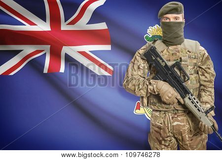 Soldier Holding Machine Gun With Flag On Background Series - Cayman Islands