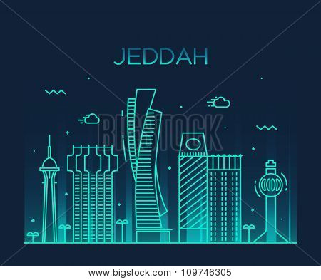 Jeddah skyline vector illustration linear style