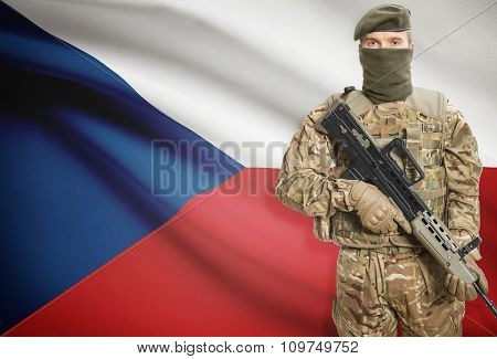 Soldier Holding Machine Gun With Flag On Background Series - Czech Republic