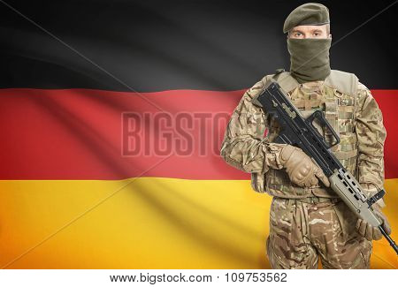 Soldier Holding Machine Gun With Flag On Background Series - Germany