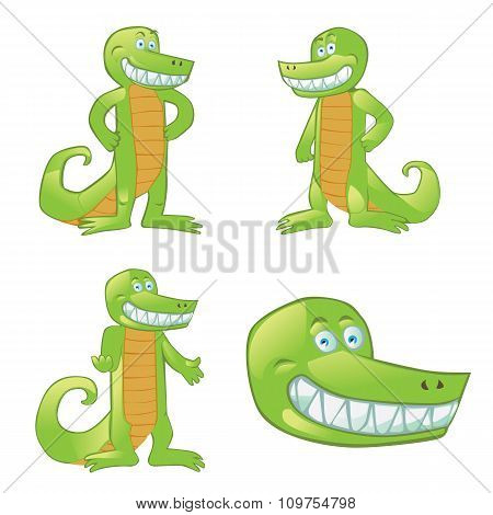 Crocodile cartoon mascot in different poses