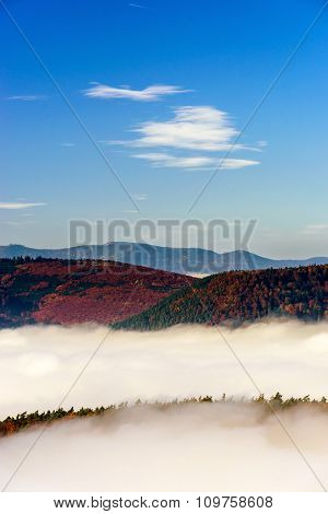 Great Overcast Over Alsace. View From Top Of The Mountain.