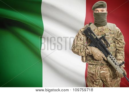 Soldier Holding Machine Gun With Flag On Background Series - Italy