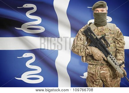 Soldier Holding Machine Gun With Flag On Background Series - Martinique
