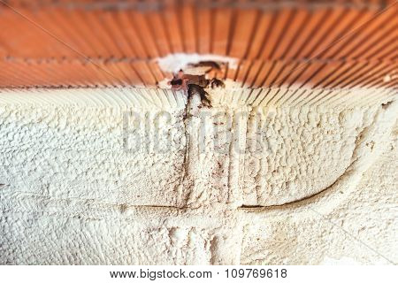Thermal And Hidro Insulation Foam Covering Pipes And Electric Lines At New House Construction Site
