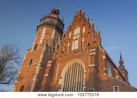 Poland, Kraków, Kazimierz, Bell Tower And West  End Of Corpus Christi Gothic Church