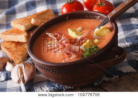 Spanish Cold Soup Salmorejo Close-up In A Bowl. Horizontal