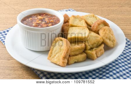 Fried Tofu Bubble Served With Sweet Spicy Sauce