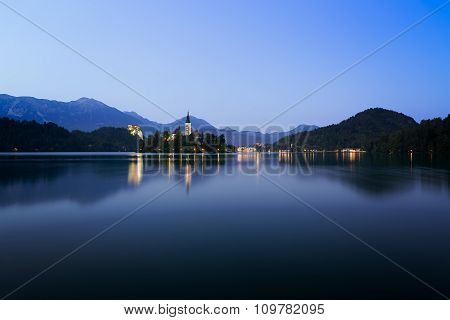 Dawn At Lake Bled With Blue Skies, Slovenia