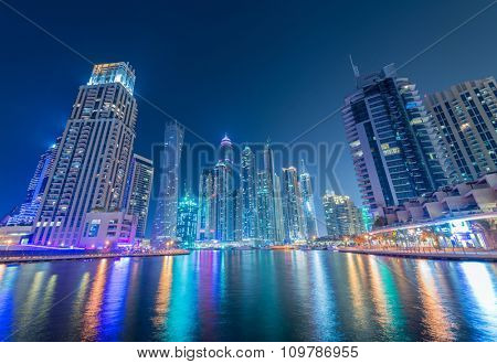 Dubai - JANUARY 10, 2015: Marina district on January 10 in UAE, Dubai. Marina district is popular residential area in Dubai