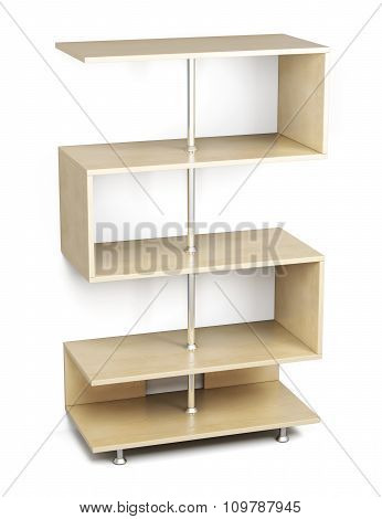 Wooden Shelves On A Chrome Rack. 3D