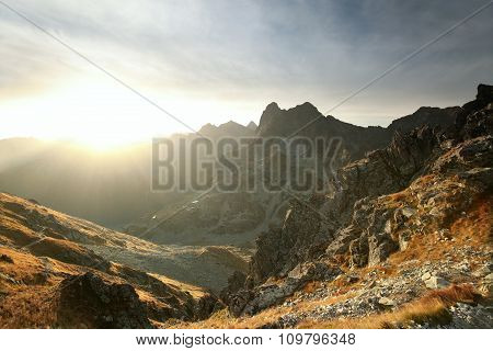 Panorama of Tatra Mountains Carpathians sun sunset dawn Nature background Nature landscape Nature background sky colors vibrant Nature background Travel Tourism hiking Adventure Mount Nature background sunrise Nature background Summit Peaks mountain.