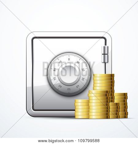 Safe and coins stack