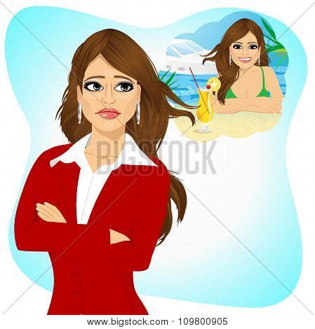woman longing for sunny summer beach vacations