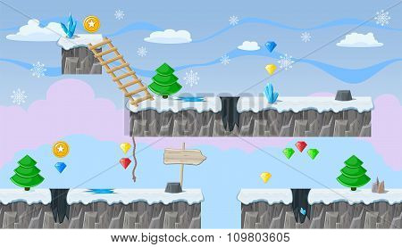 Seamless Editable Winter Landscape For Platform Game Design