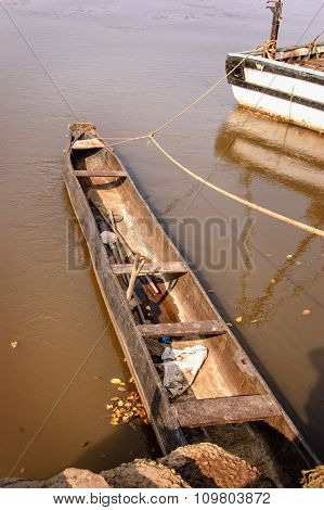 Old boats shore river Chorao island GoaIndia