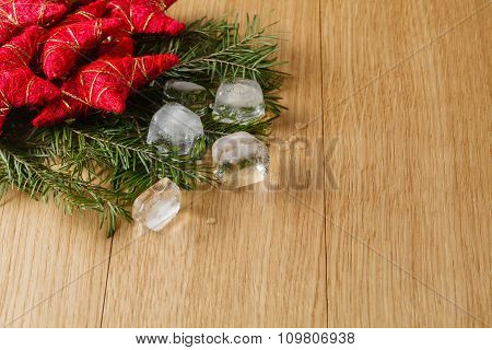 Meltel Ice On Oak Table Background