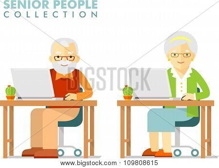 Social concept - old people using computer