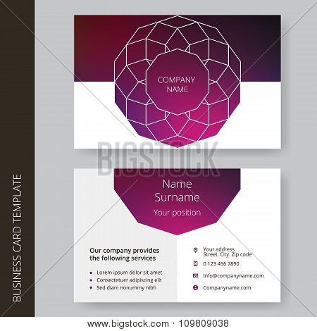 Modern purple flat design business card with a outline pattern.
