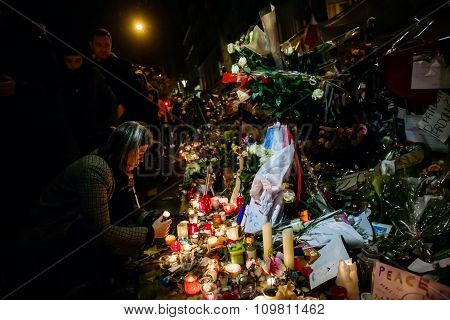 Flowers Near Theater Le Bataclan In Paris