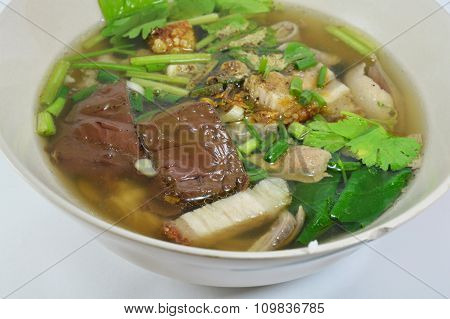 boiled pork blood and entrails with soup