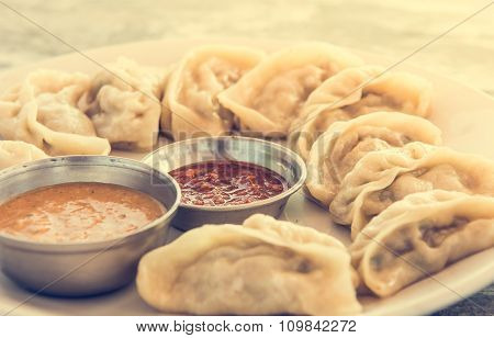 Plate of traditional momos.