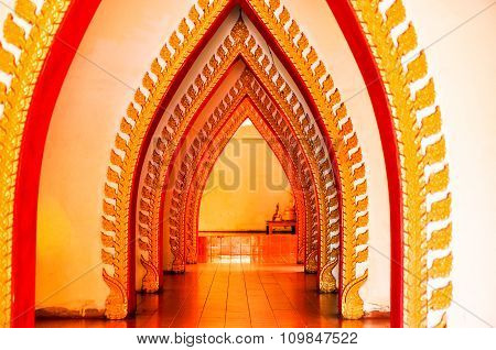 Entrance To Buddhist Temple In Tham Suea Temple. Kanchanaburi Province, Thailand