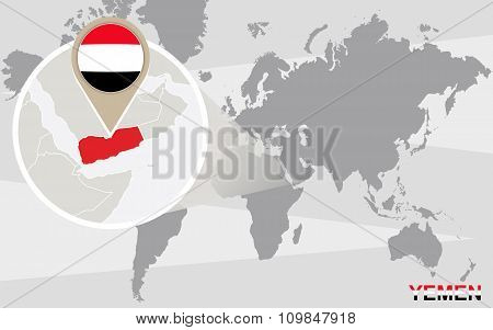 World Map With Magnified Yemen