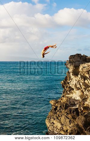 Cliff Jumping into the Ocean at Sunset, Summer Fun Lifestyle