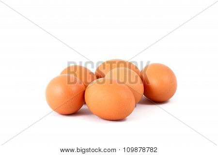 Six eggs isolated on white background