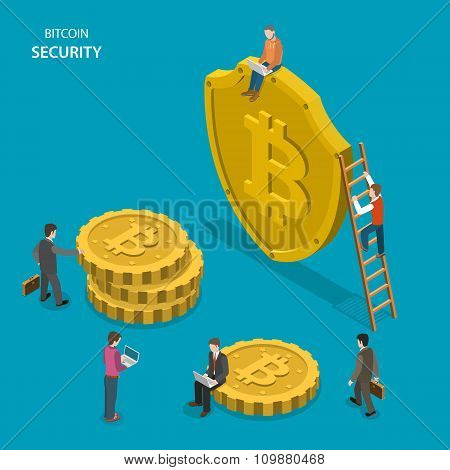 Bitcoin security isometric flat vector concept.