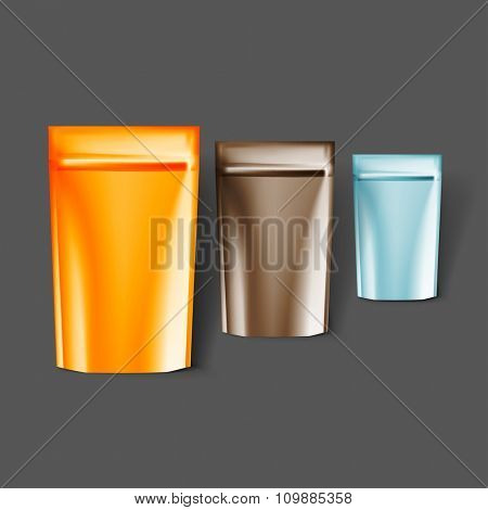 Mockup template flow pack for branding and product designs.  Isolated realistic package with shadows. Easy to use for advertising and food products.