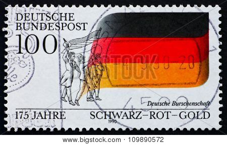 GERMANY - CIRCA 1990: a stamp printed in the Germany shows German Flag 175th Anniversary of German Students Fraternity, circa 1990