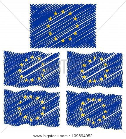 Flat And Waving Hand Draw Sketch Flag Of Europe
