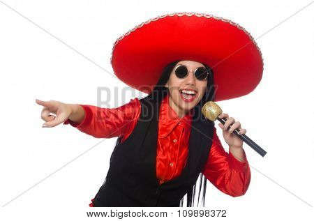 Mexican woman in funny concept on white