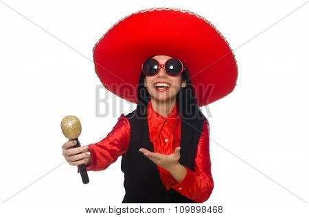 Mexican woman in funny concept on white