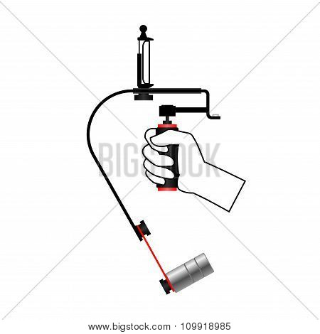 Hand holding a stabilizer for video camera. Vector