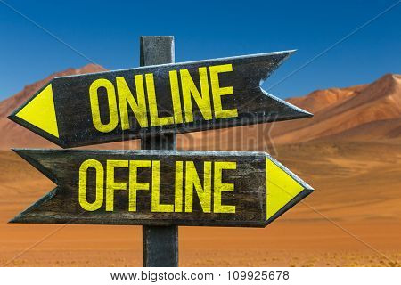 Online - Offline signpost in a desert background