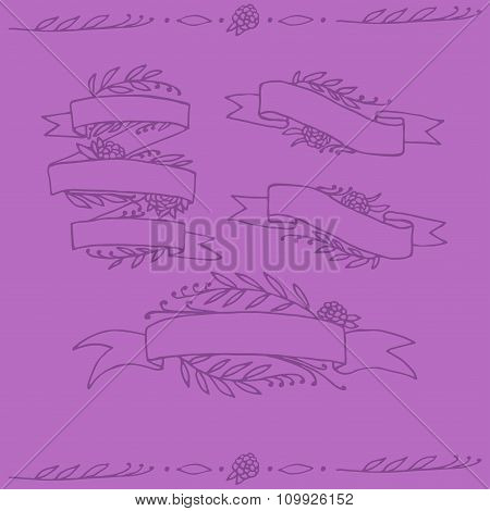 Set of doodle ornate floral ribbons