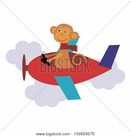 cute monkey with scarf on transport. Vector