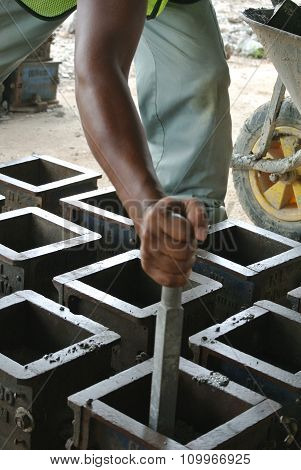 Cube test. Mould of concrete for checking of concrete quality work or compression tests.