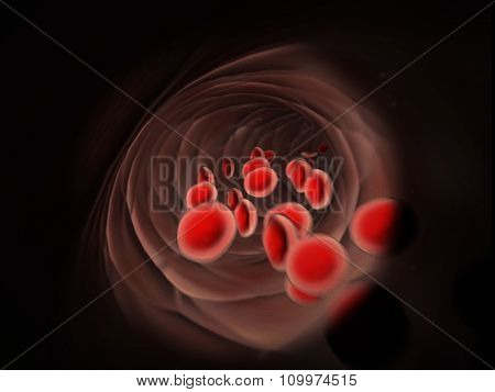 Endoscopic view of flowing red blood cells in a vein