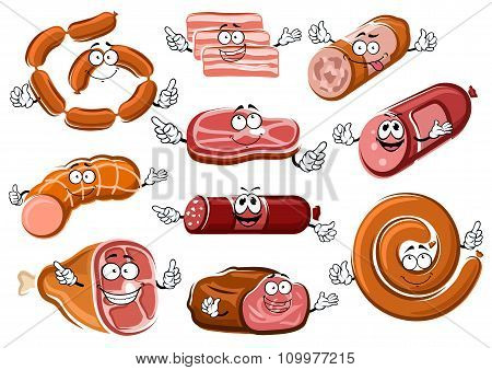 Cartoon sausages, bacon, steak and roast beef