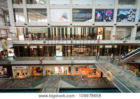 SINGAPORE - NOVEMBER 08, 2015: interior of The Shoppes at Marina Bay Sands. The Shoppes at Marina Bay Sands is one of Singapore's largest luxury shopping malls