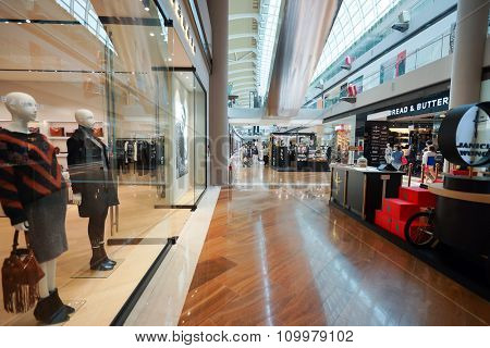 SINGAPORE - NOVEMBER 08, 2015: interior of The Shoppes at Marina Bay Sands. The Shoppes at Marina Bay Sands is one of Singapore's largest luxury shopping malls