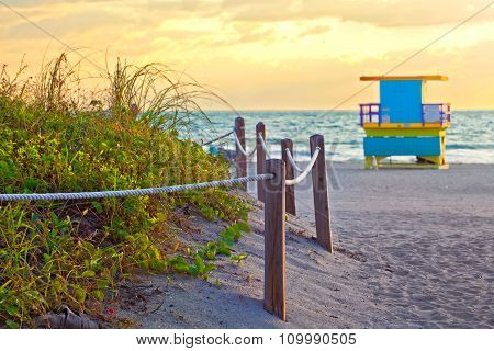 Beach path at sunrise in Miami BEach Florida