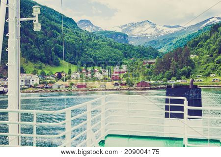 Ship Ferryboat On Norwegian Fjord