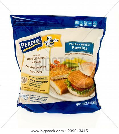Winneconne WI - 12 October 2017: A bag of Perdue chicken patties on an isolated background.