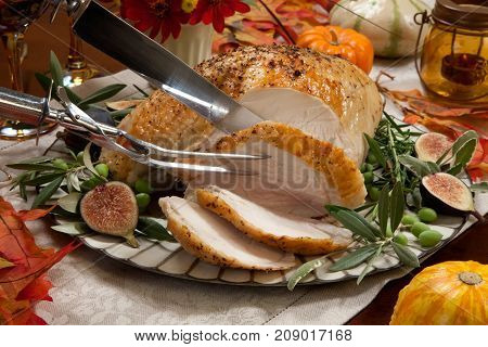 Carving Mediterranean Style Whole Roasted Turkey Breast