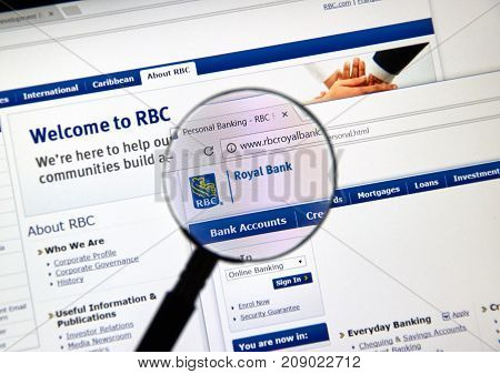 MONTREAL CANADA - OCTOBER 12 2017: Web page of Canadian bank RBC. The Royal Bank of Canada is a Canadian multinational financial services company and the largest bank in Canada.